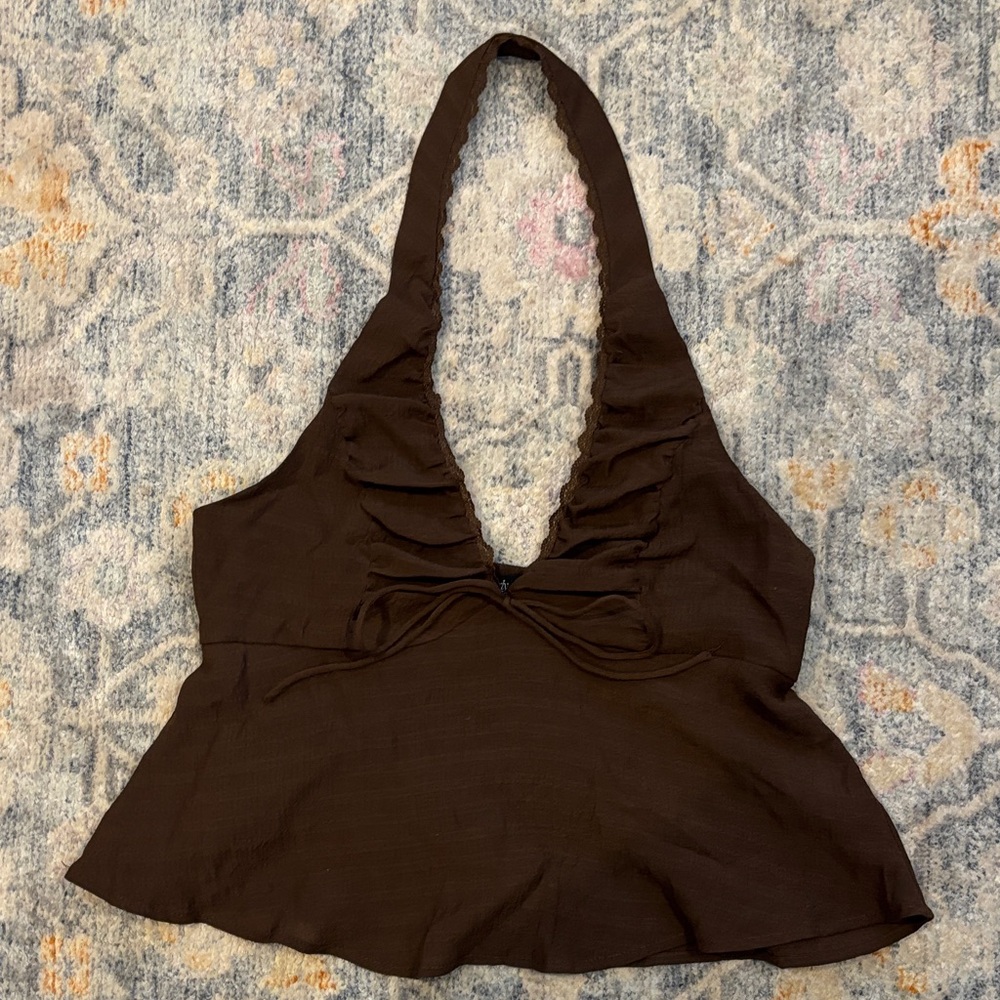 Pacsun Brown Halter Crop Top with Front Tie